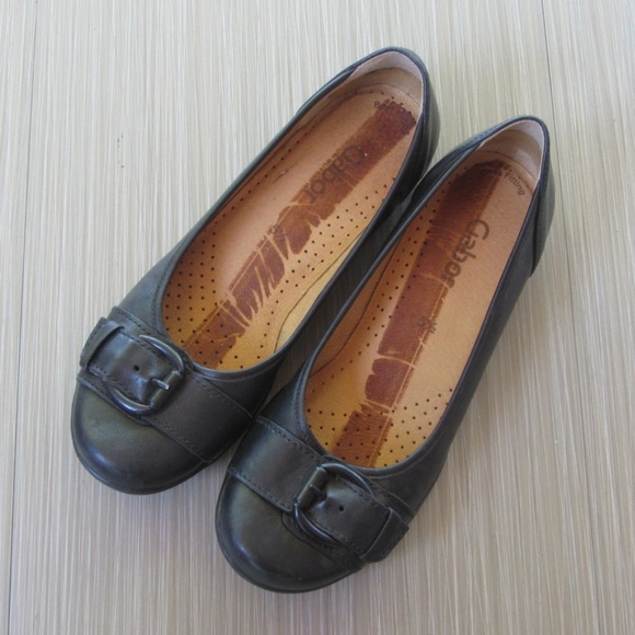 Gabor Shoes - Gabor Black Leather Buckle Comfort Ballet Flats